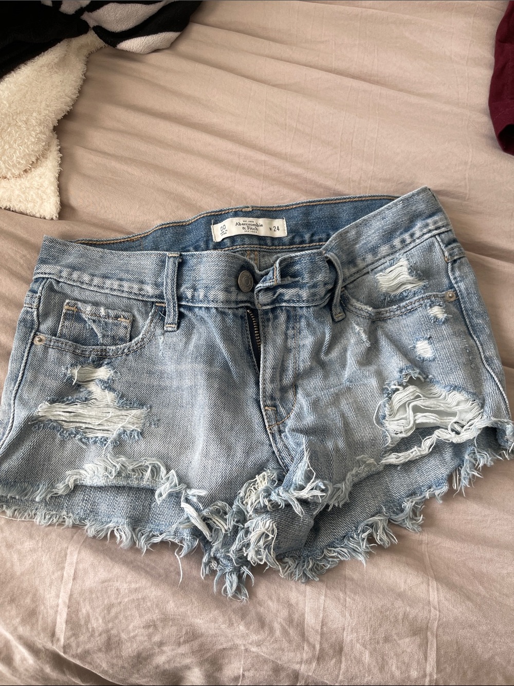 Abercrombie & Fitch Light Blue Distressed Denim Shorts
